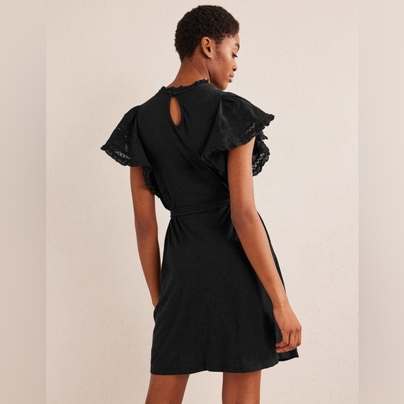 NWT Boden Black Trim Detail Flutter Sleeve Jersey Mini Dress Size 10 - Picture 3 of 11